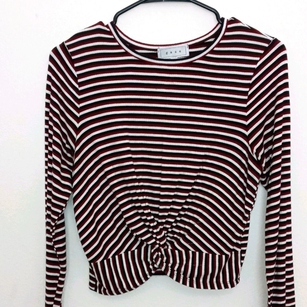 Gaze Long Sleeved Knot Stripped Shirt